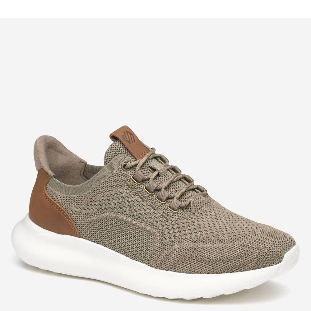 NEW JOHNSTON & MURPHY men's amherst 2.0 knit plain toe sneaker in taupe